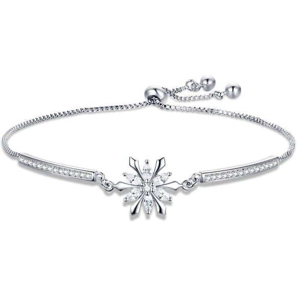 Elegant White Gold Plated Snowflake Tennis Bracelet for Women - Adjustable Chain - Picture 1 of 7